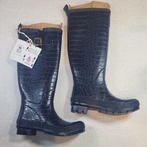 Joules Navy Croc-Embossed Winter Rain Boots